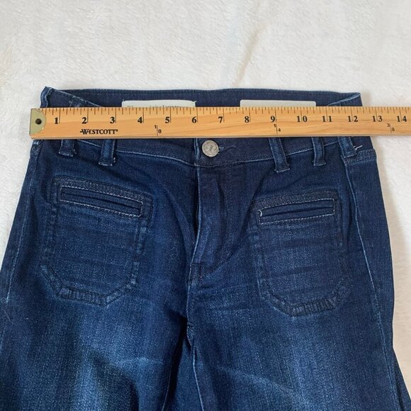 Pilcro and the letterpress dark wash high rise script flare denim stretch jeans - Picture 9 of 11